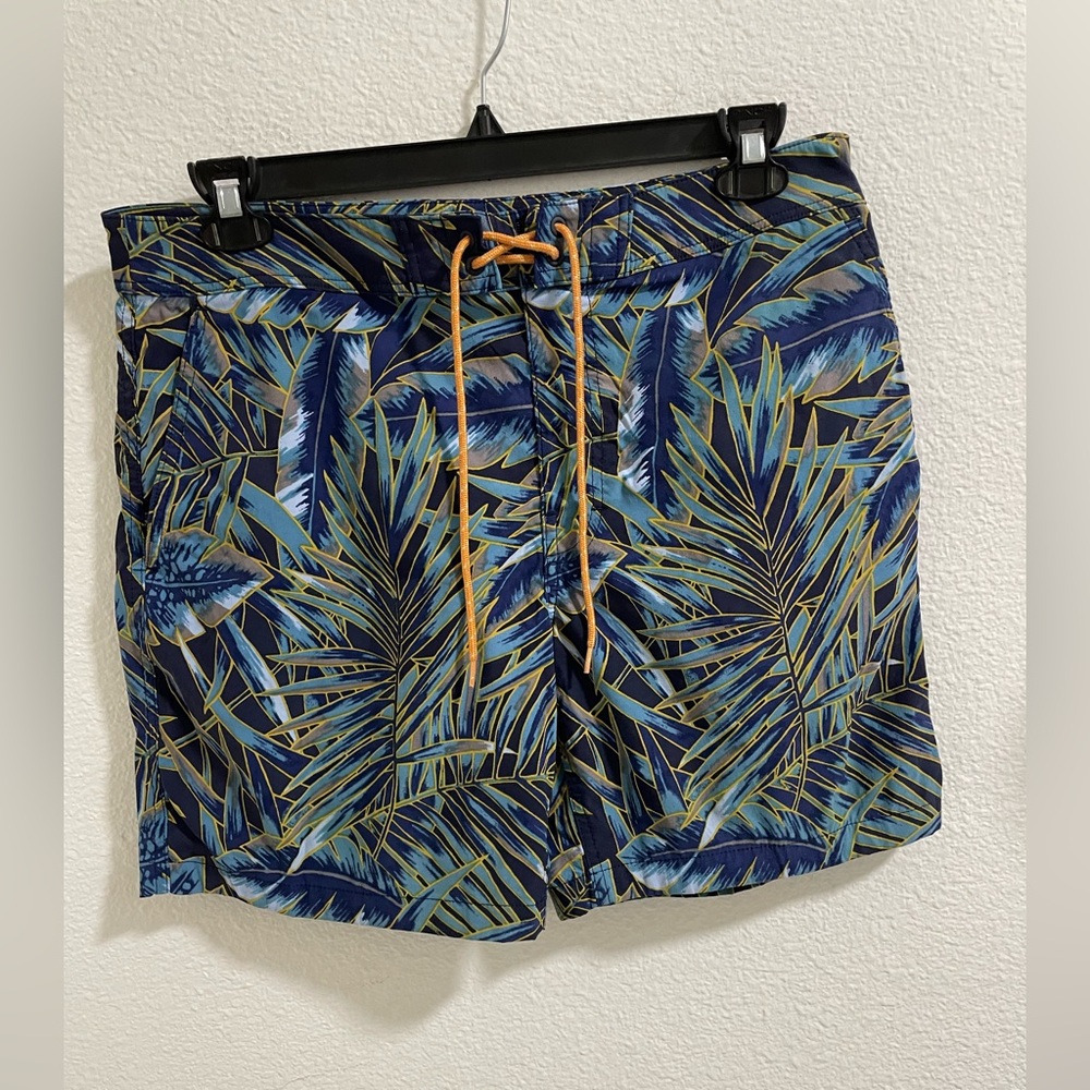 J. crew Tropical Leaf Print Men's unlined Swim Shorts